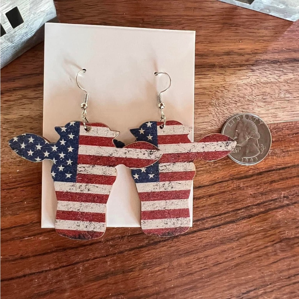 Patriotic cow earrings